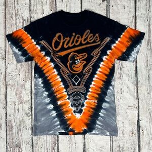 Baltimore Orioles MLB Baseball Liquid Blue Black and Orange Tie - Dye T-Shirt